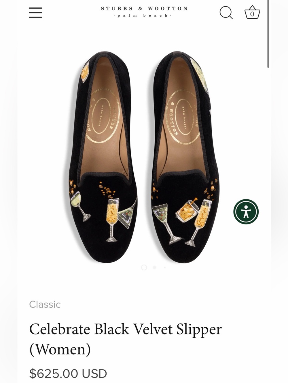 Stubbs & Wootton Black Velvet Slippers with Cocktail Embroidery